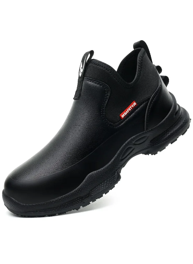 General Professional Kitchen Work Shoes Non-Slip Oil-Resistant Leather Footwear for Men and Women (Black, 42 EU) ewgcs