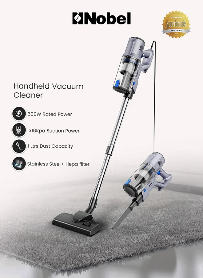 Nobel 2-in-1 Upright & Handheld Vacuum Cleaner Powerful Suction HEPA Filter Lightweight Design (Grey, 1000 mL) frrl7