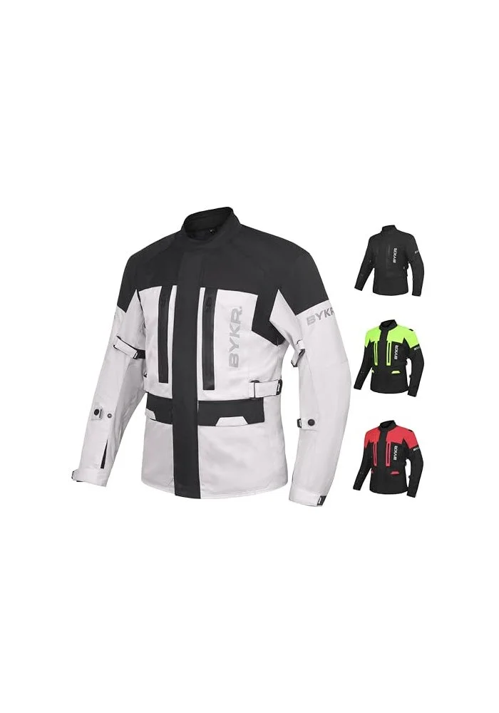 Premium Adventure Touring Motorcycle Jacket Textile Riding Gear with CE Armor (Silver, M) rpc97