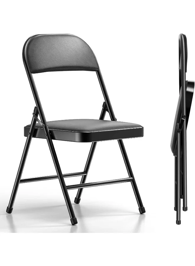 MOMENT Folding Chair with Padded Seat Premium Stainless Steel Portable Seating for Home Office Dining and Outdoor Use (Black) c26i5