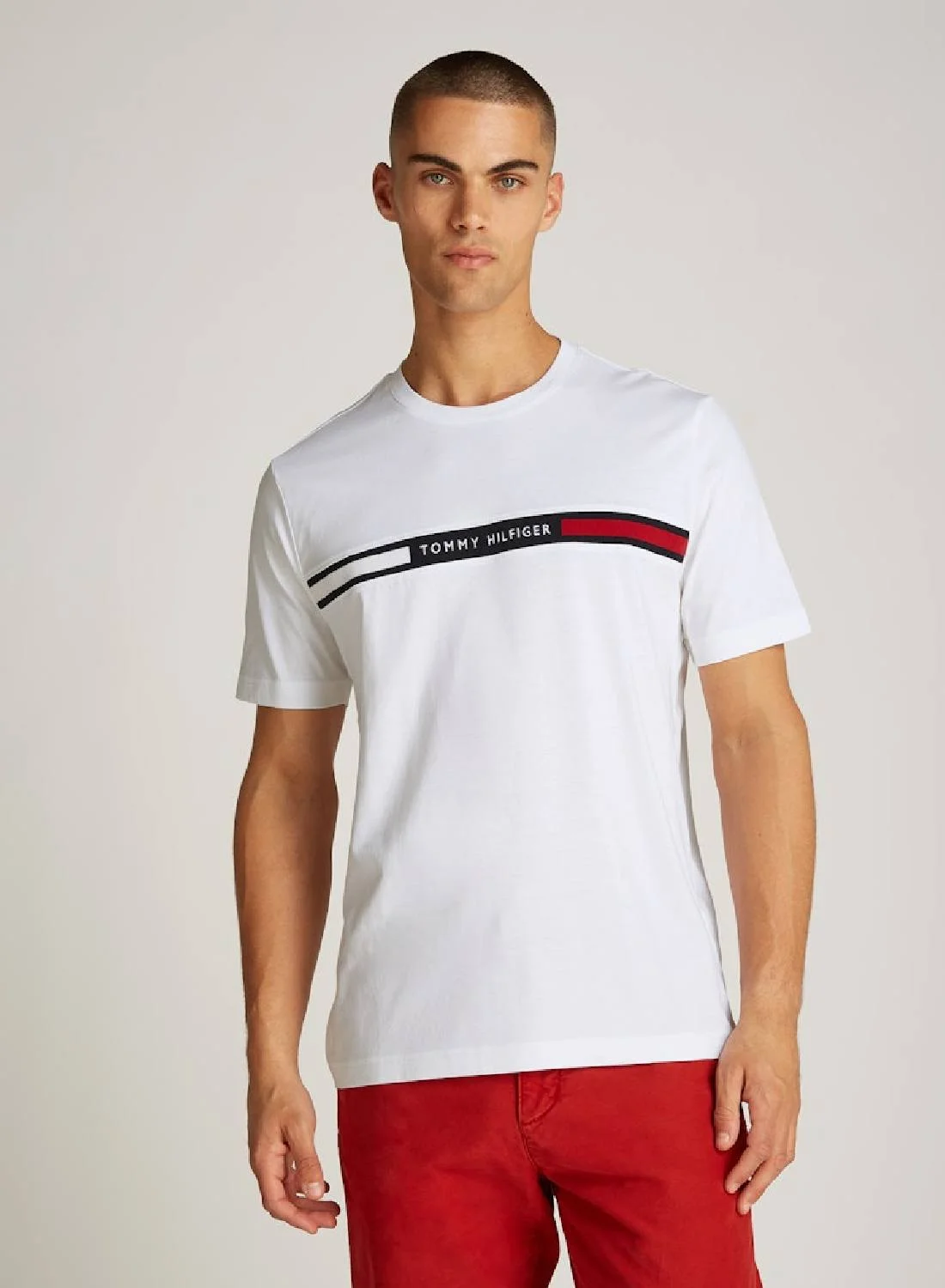 Premium Crew Neck Logo Panel T-Shirt (Unisex, Cotton, Regular Fit) 0mthb