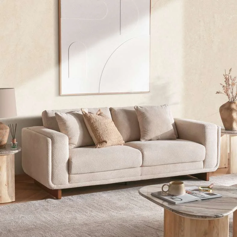 Pan Home Shelon 3 Seater Sofa Premium Fabric Upholstery (Beige, 220 cm) xgier