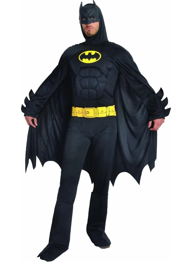 Ciao Superhero Muscle Jumpsuit Costume Set (Black, Size L) - Premium Character Outfit with Cape, Mask, Belt & Overboots for Adult 2mj3e