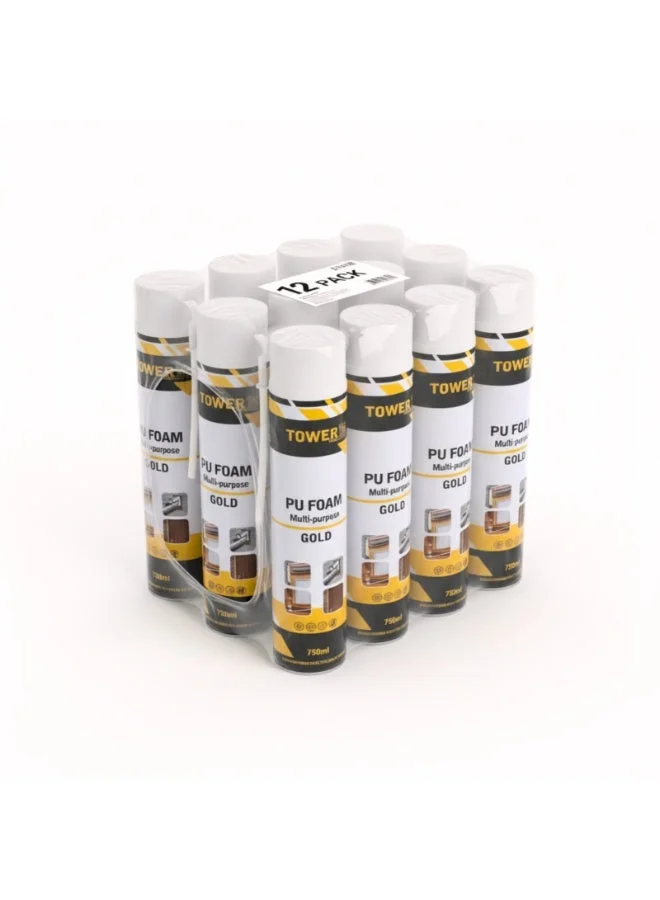 HITEX Tower Multi-Purpose Polyurethane Insulation Foam (12 Pack, 750 mL) High Expansion Gap Filler for Doors and Windows y2l21