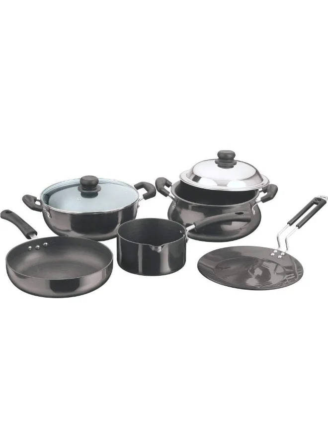 Premium Aluminum Cookware Set Non-Stick Kitchen Pots and Pans (Black, 5 Pieces) l6mwo