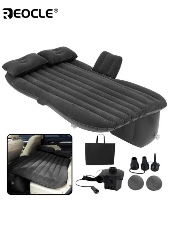 REOCLE Portable Car Air Mattress Backseat Travel Bed with Air Pump and Pillows (Black, 135cm x 85cm) z0ba3