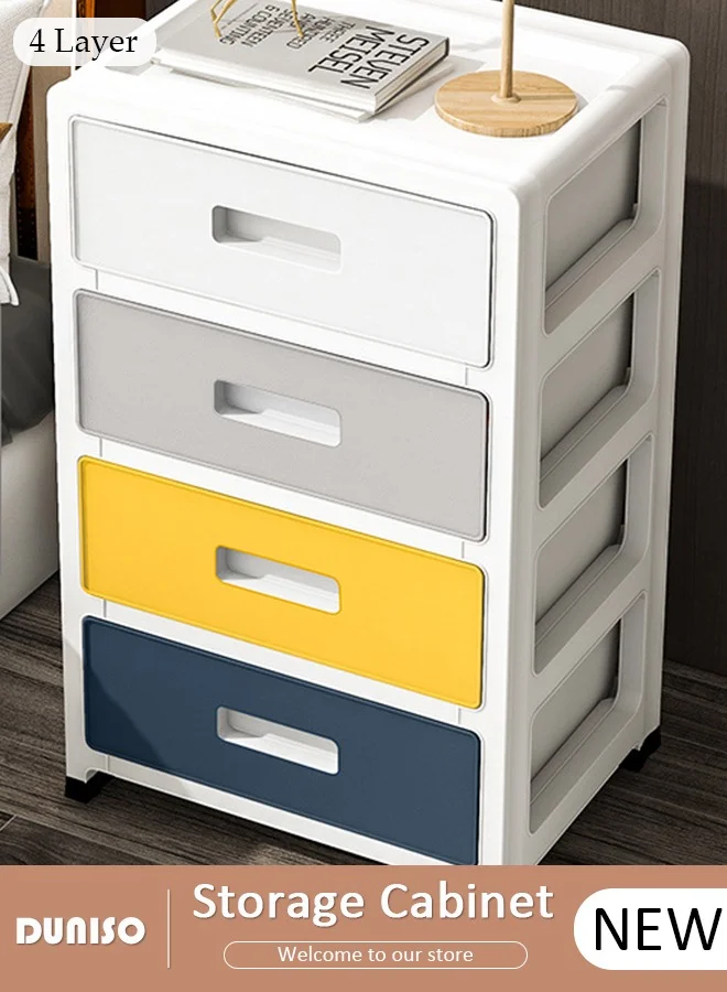 DUNISO 4-Layer Drawer Storage Cabinet with Wheels, Premium Plastic Floor Organizer for Clothes and Toys (White, 4-Tier) jk3wh