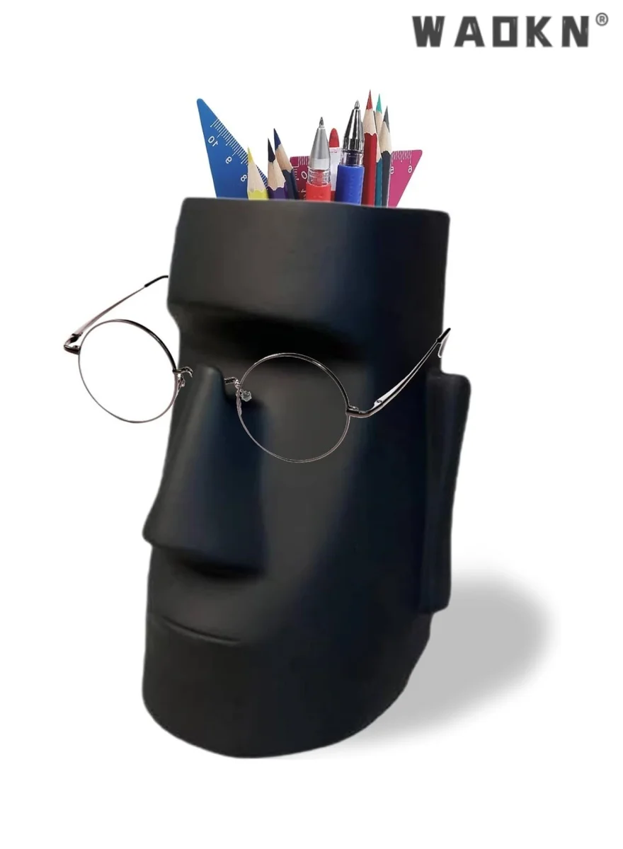 WAOKN Multifunctional Resin Desk Organizer, Creative Glasses Stand and Makeup Brush Holder (Black) 1kl98
