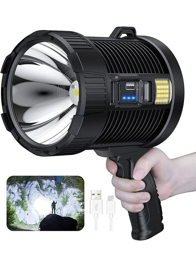 Arabest Rechargeable LED Handheld Spotlight High-Lumen Searchlight with COB Side Light (6 Modes, IPX5 Waterproof, ABS Plastic) tfb9v