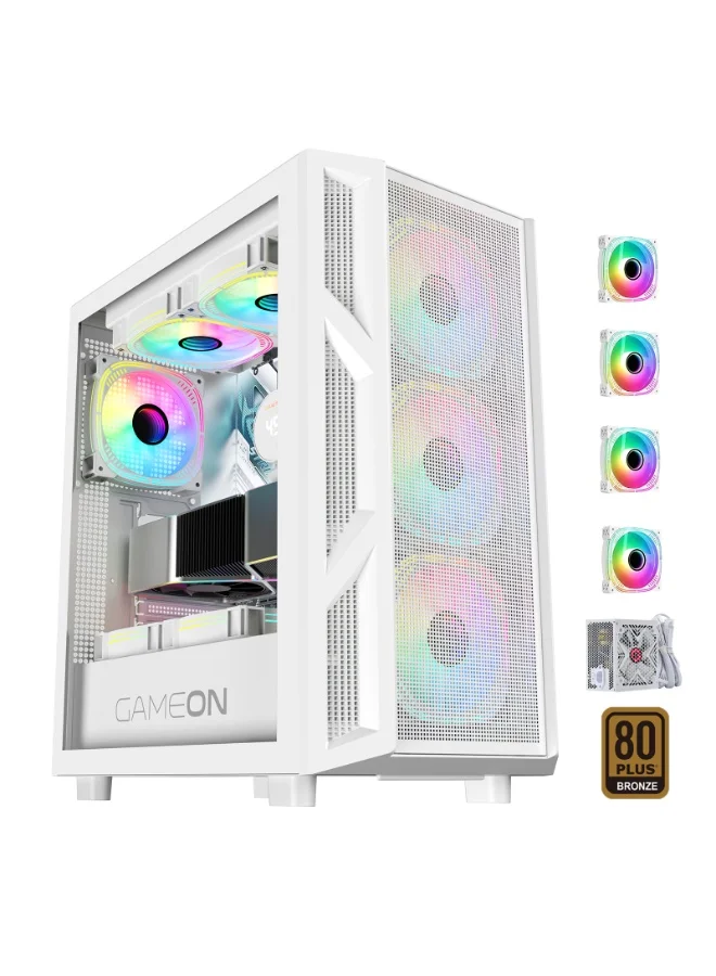 GAMEON Trident IV Mid Tower Gaming PC Case with 750W 80+ Bronze PSU (White, ATX/M-ATX/ITX Compatible) 8gssi