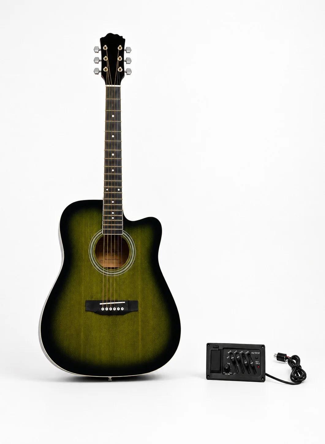 Megarya 41 Inch Semi Acoustic Electric Guitar with Built-in EQ Equalizer, Cutaway Steel String Instrument for Beginners and Musicians (Olive Burst Green, 104 cm) 6slio