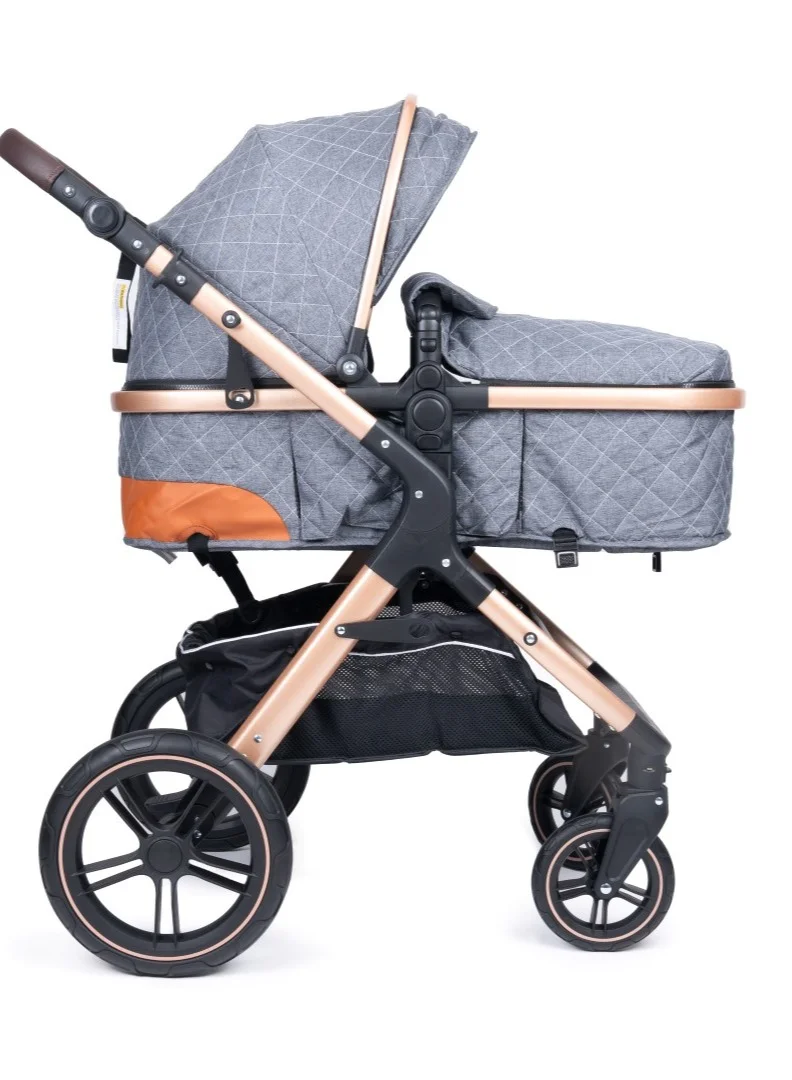 Premium 2-in-1 Baby Stroller and Bassinet Travel Pram with Reversible Handlebar and Shock Absorbing Wheels (Grey, One Size) zd5nc