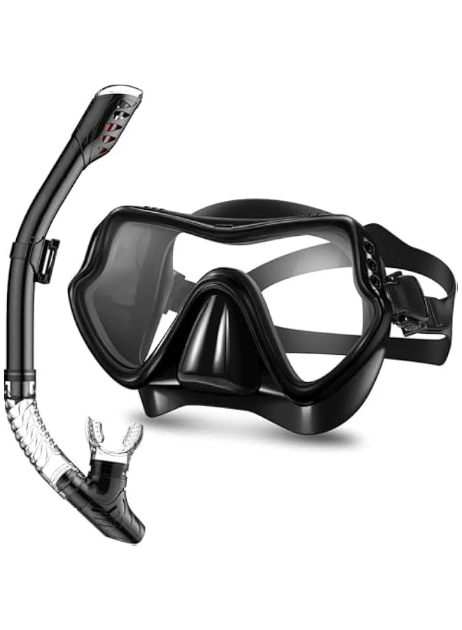 TRASSLE Snorkel Mask Set Dry Snorkel Gear 180 Degree Panoramic View Anti-Fog Lens with Mesh Bag for Swimming and Scuba Diving (Unisex, Adult and Kids) 7uknl
