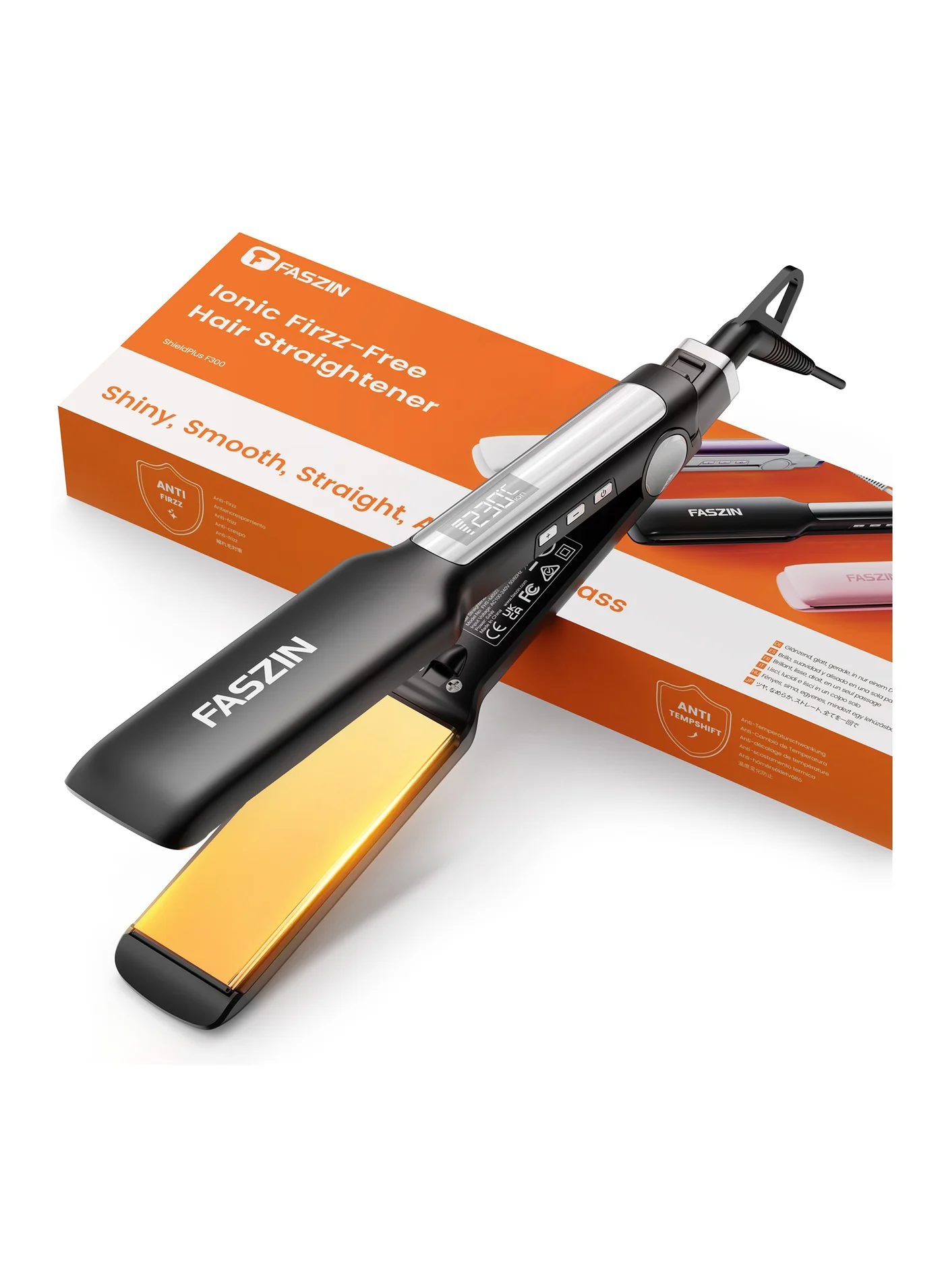 Faszin Professional Hair Straightener 42mm Wide-Plate Titanium Flat Iron with Negative Ion Technology and LED Temp Display (Black) 4ir5p