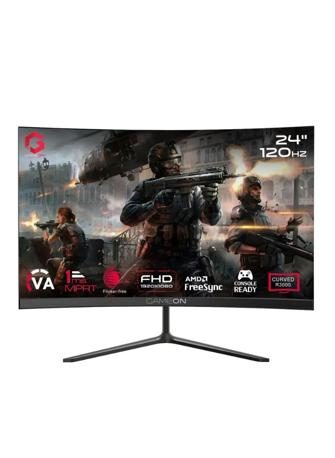 GAMEON 23.8-inch Curved Gaming Monitor FHD 1080p 120Hz Refresh Rate 1ms Response Time (Black, 23.8-inch) zwspr