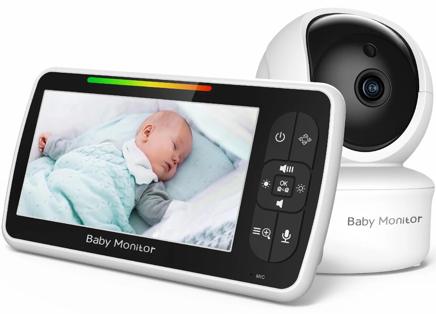 Premium 5.0-inch Video Baby Monitor with Night Vision Two-Way Talk and Temperature Sensor (White, 3000mAh Battery) br71o