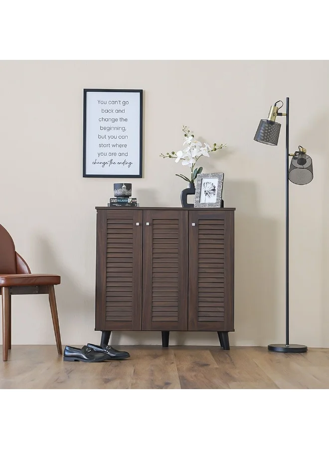 Danube Home Alfa 3-Door Shoe Cabinet Modern Wooden Storage Organizer for Entryway and Hallway (Walnut, 90x32x91 cm) v6sbb
