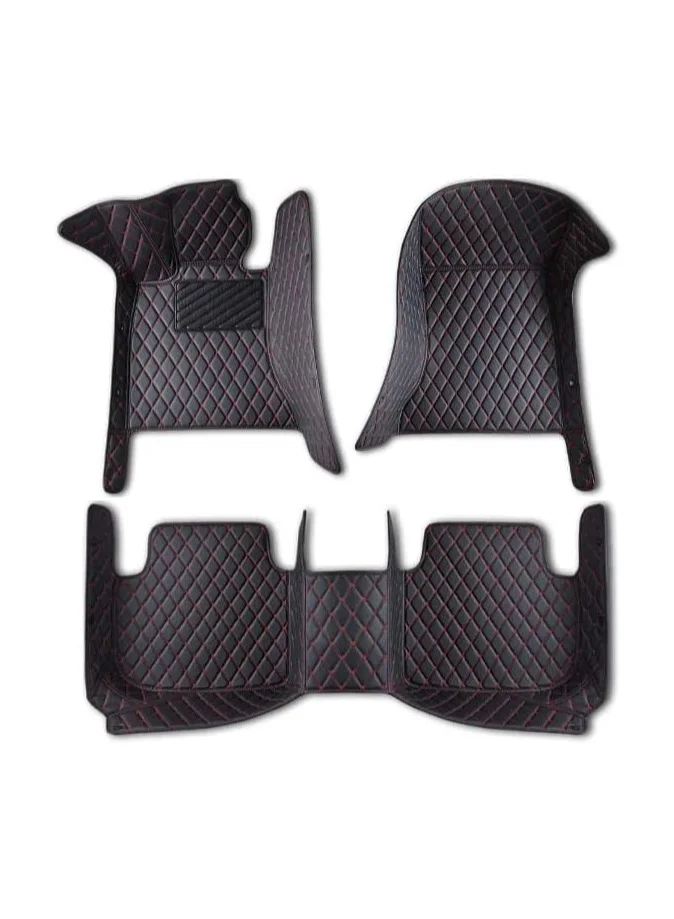 WINCA Premium PVC Leather Car Floor Mats for Sunny 2011-2019 Non-slip All-Weather Protection (Black Red, 4-Piece Set) n4nsi