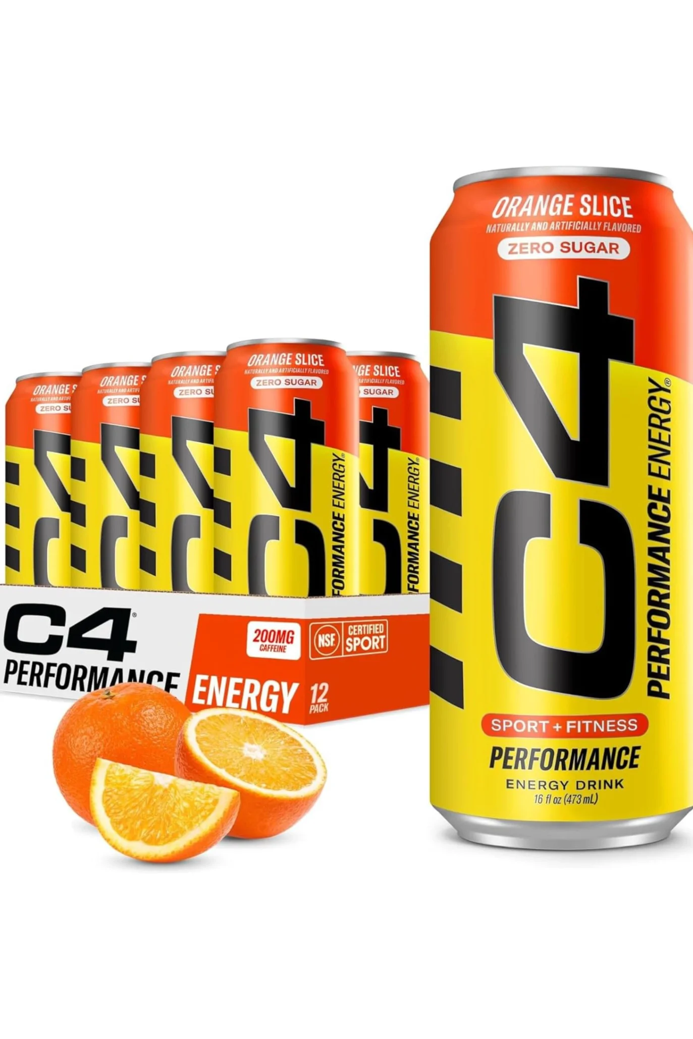 Cellucor C4 Pre-Workout Energy Drink, Zero Sugar Carbonated Performance Beverage, Orange Slice Flavor (12 x 473 mL) dvzh9