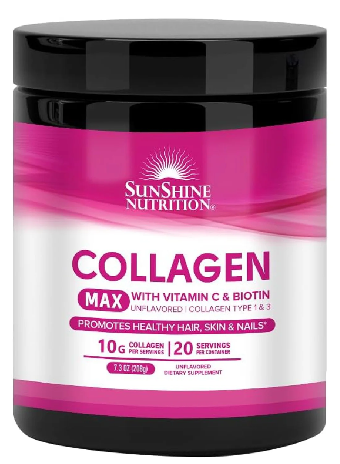 Sunshine Nutrition Collagen Max Powder with Vitamin C and Biotin for Hair Skin and Nails (Unflavoured, 208g) gqhwe