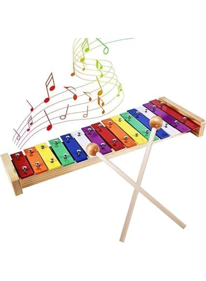 Megarya 15-Tone Rainbow Xylophone Wooden Glockenspiel Musical Instrument with 2 Beaters (Multicoloured) rulht