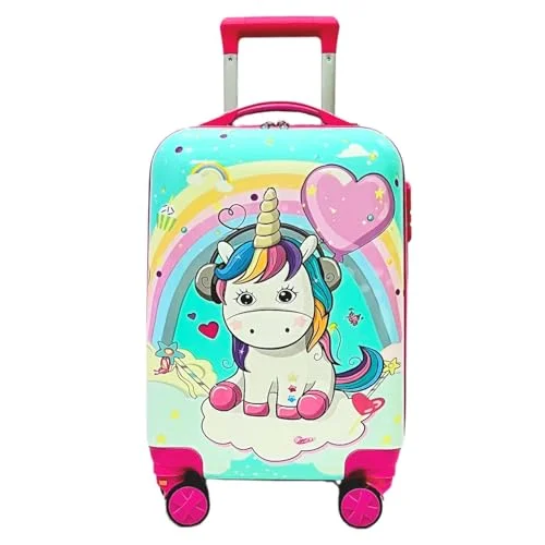 JUNIOR JOE Kids Hardsided Travel Suitcase with 360 Degree Rotating Wheels (Turquoise, 20 Inch) 0z75t