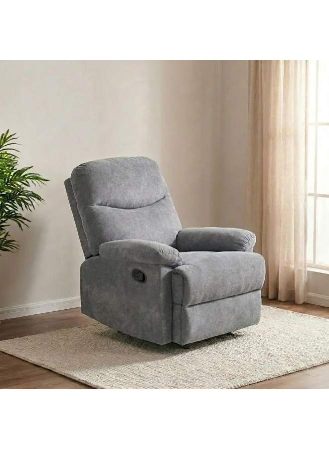 Danube Home Benedict 1-Seater Fabric Recliner Chair (Premium Upholstery, Ergonomic Design, Grey, 90cm x 95cm x 100cm) vizd0