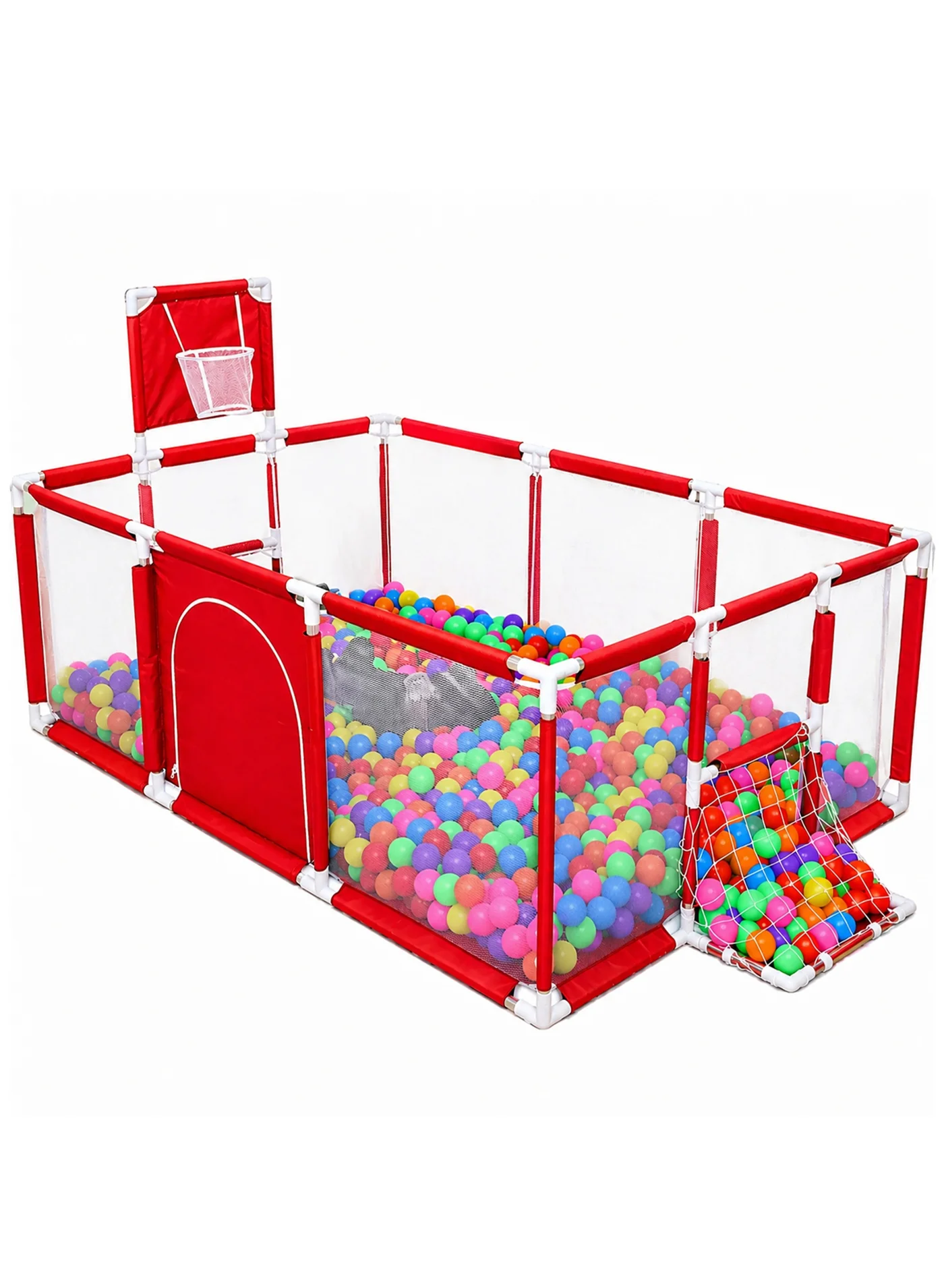 Toshionics Baby Playpen Activity Centre with Basketball Hoop and Football Net (Red, 230x120x105cm) 7rxjz