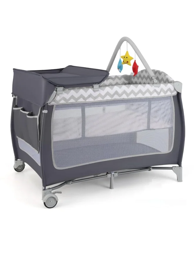 NNEWVANTE 4-in-1 Portable Baby Playard with Bassinet and Changing Table, Foldable Nursery Center for Travel (Grey, 100x70x75 cm) 8o6y4
