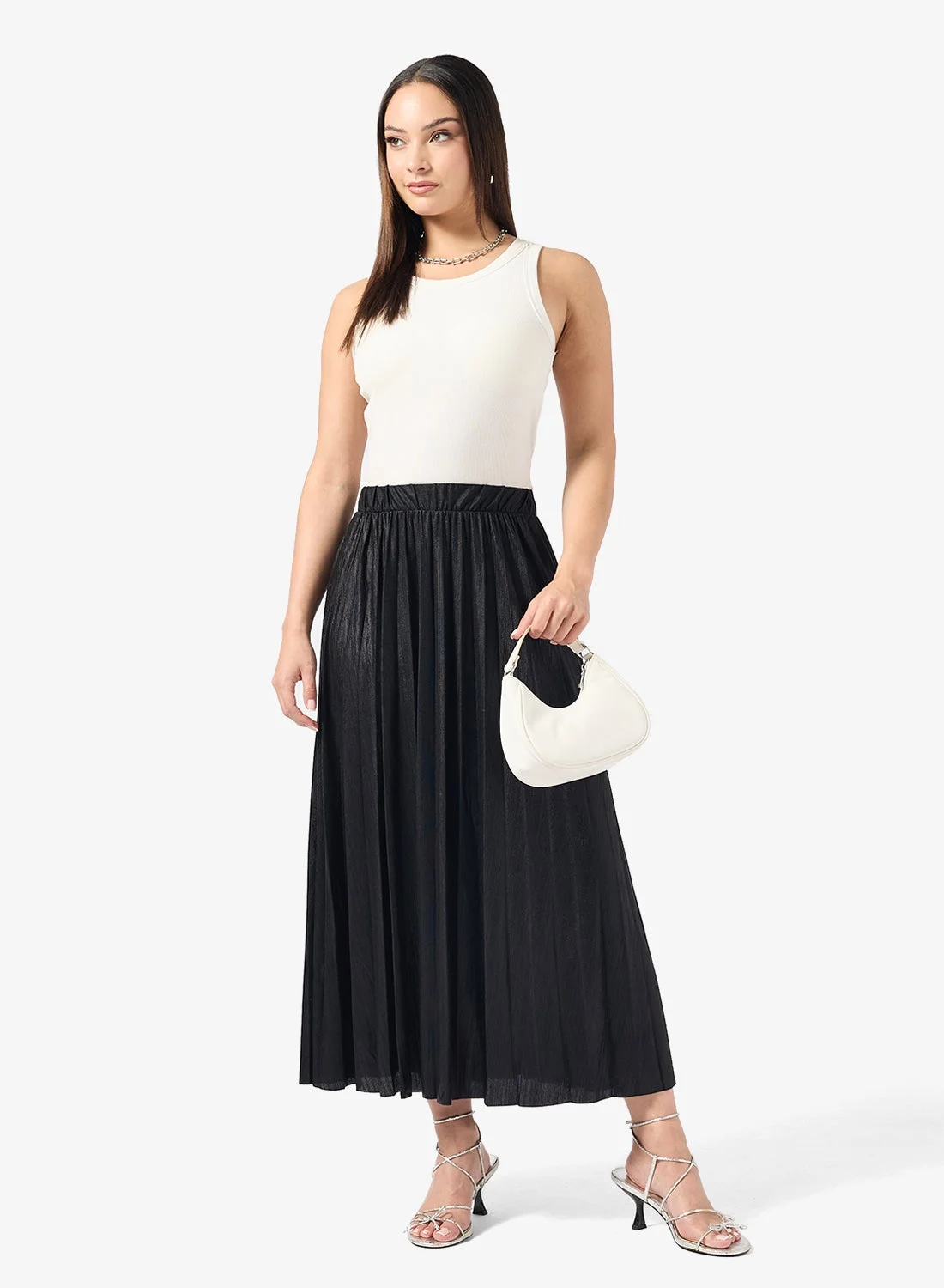 ONLY Plisse Foil Midi Skirt Metallic Pleated Fabric For Women (One Size) 8b4fi