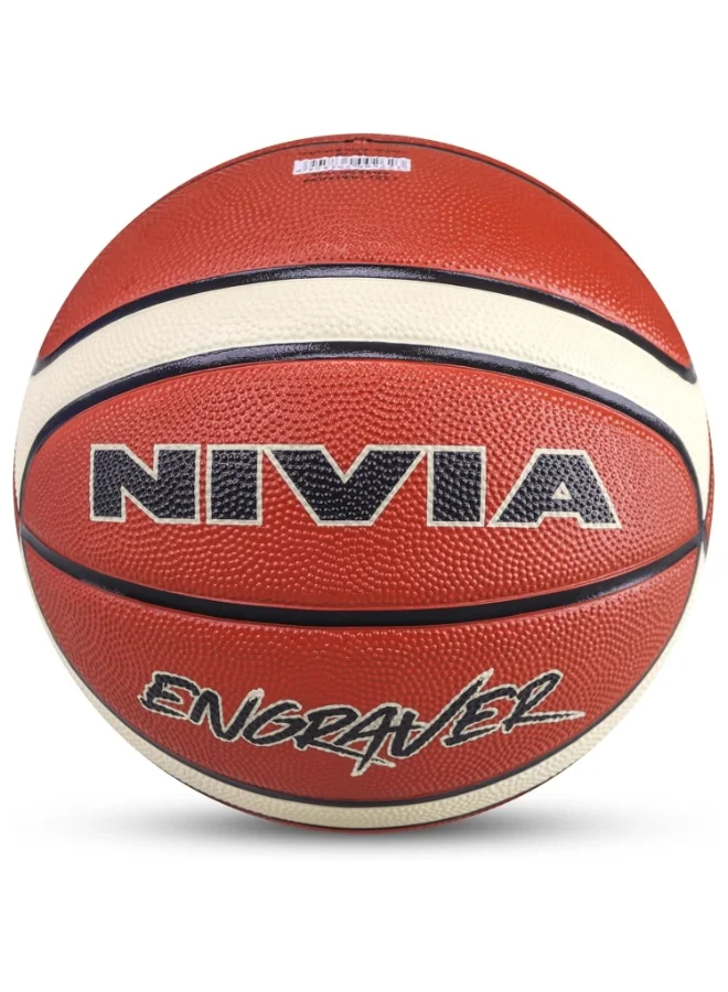 Nivia Engraver Rubber Basketball (Size 7) Premium Pebbled Grip 14-Panel Molded Construction for Indoor and Outdoor Training i4seq
