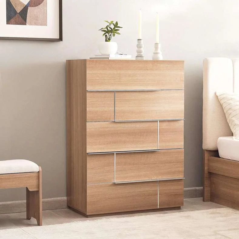 Pan Home Wrenley 5-Drawer Chest Storage Cabinet (Beige, 120 cm x 80 cm x 45 cm) s2bit