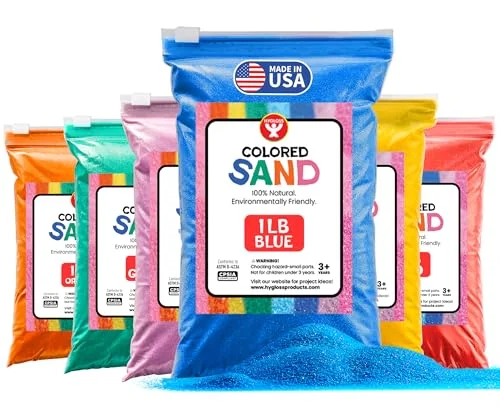 Hygloss Colored Sand Set for Arts and Crafts (6 Assorted Colors, 454 g) Vibrant Fine Sensory Play Sand for Kids Classroom Activities f95ej