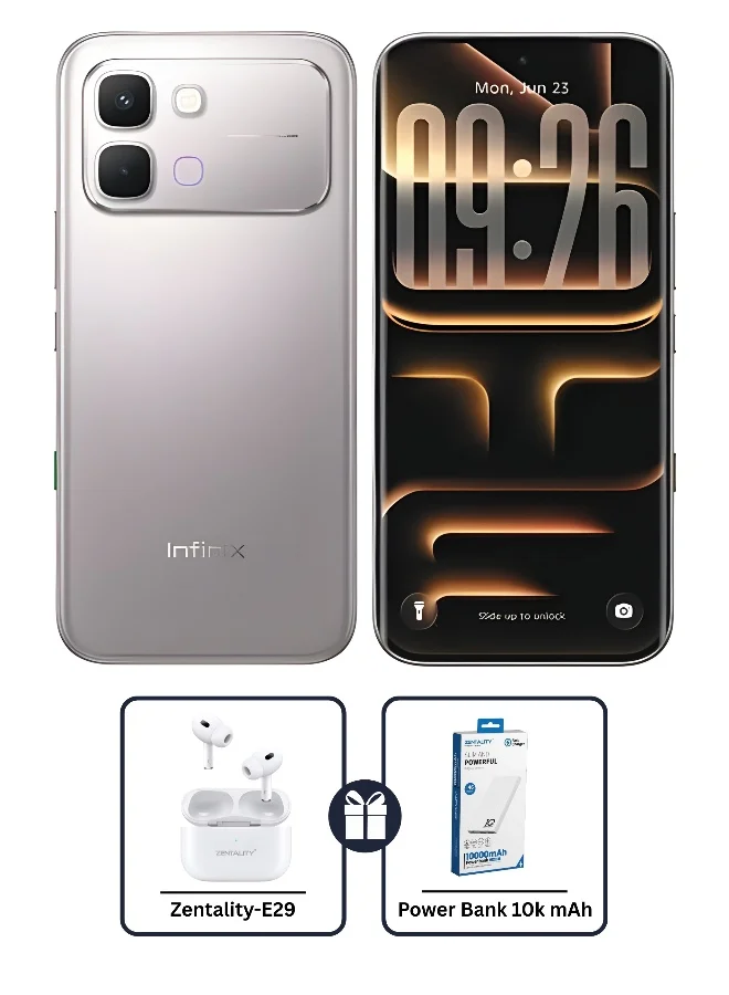 Infinix Note Edge Smartphone 5G Dual SIM (Lunar Titanium, 256GB, 8GB RAM) with Earbuds and 10000mAh Powerbank Bundle f8dvq