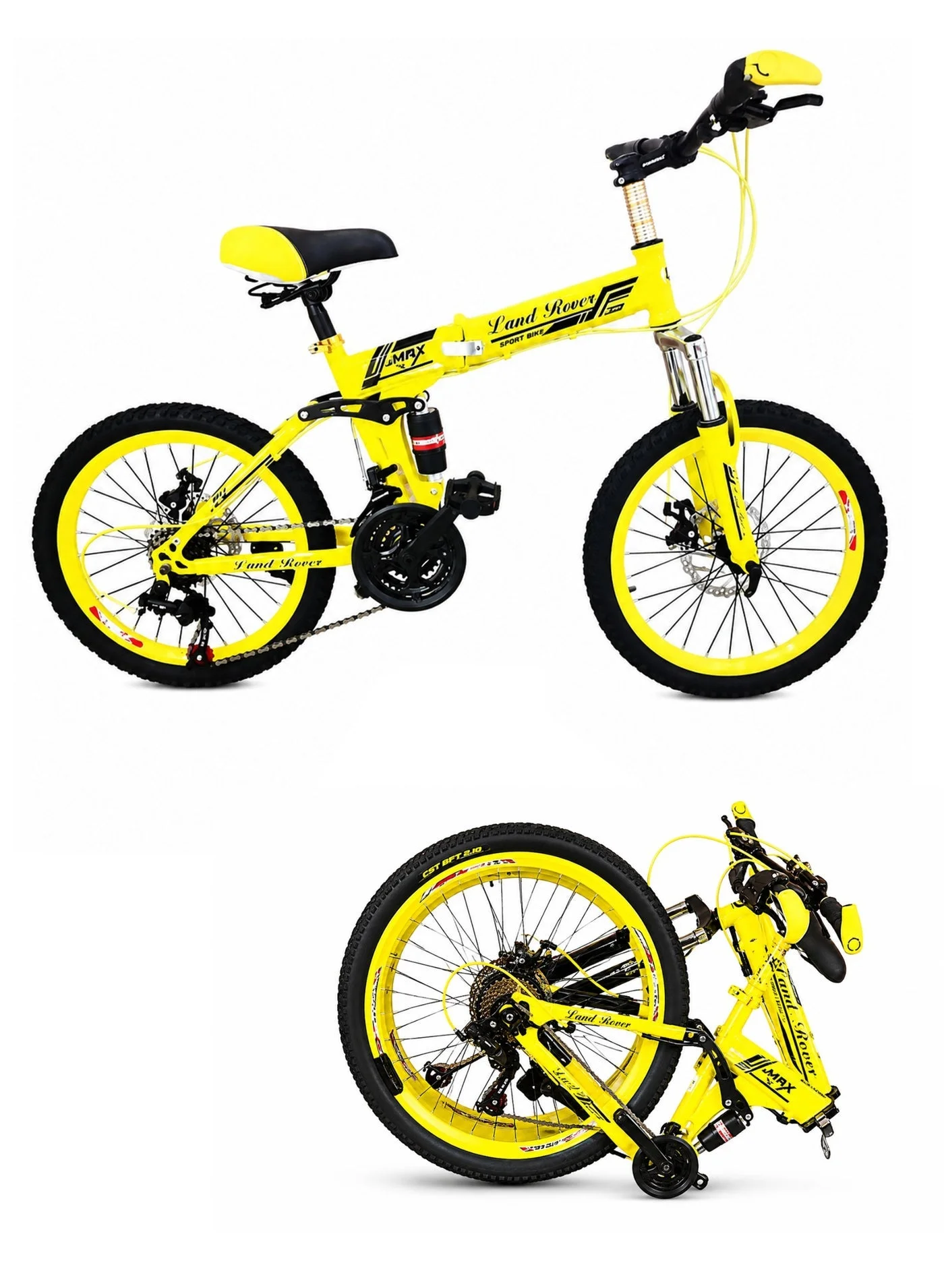 Premium Folding Mountain Bike 21-Speed Carbon Steel Frame with Dual Disc Brakes (Yellow, 26-Inch) 2ahx6