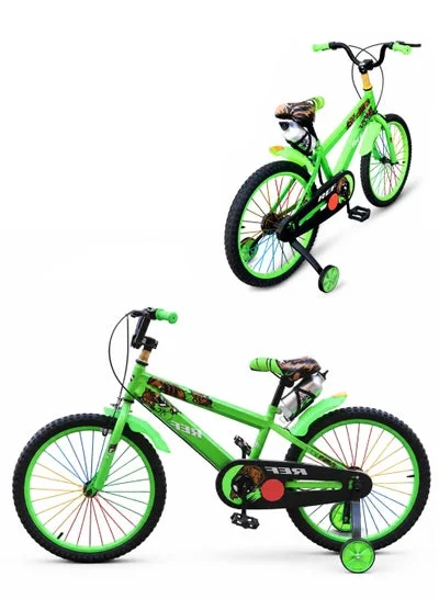 DBLEW Kids Road Bike 20-Inch Wheel Adjustable Seat with Training Wheels and Water Holder (Green, 50 cm) 2q88l