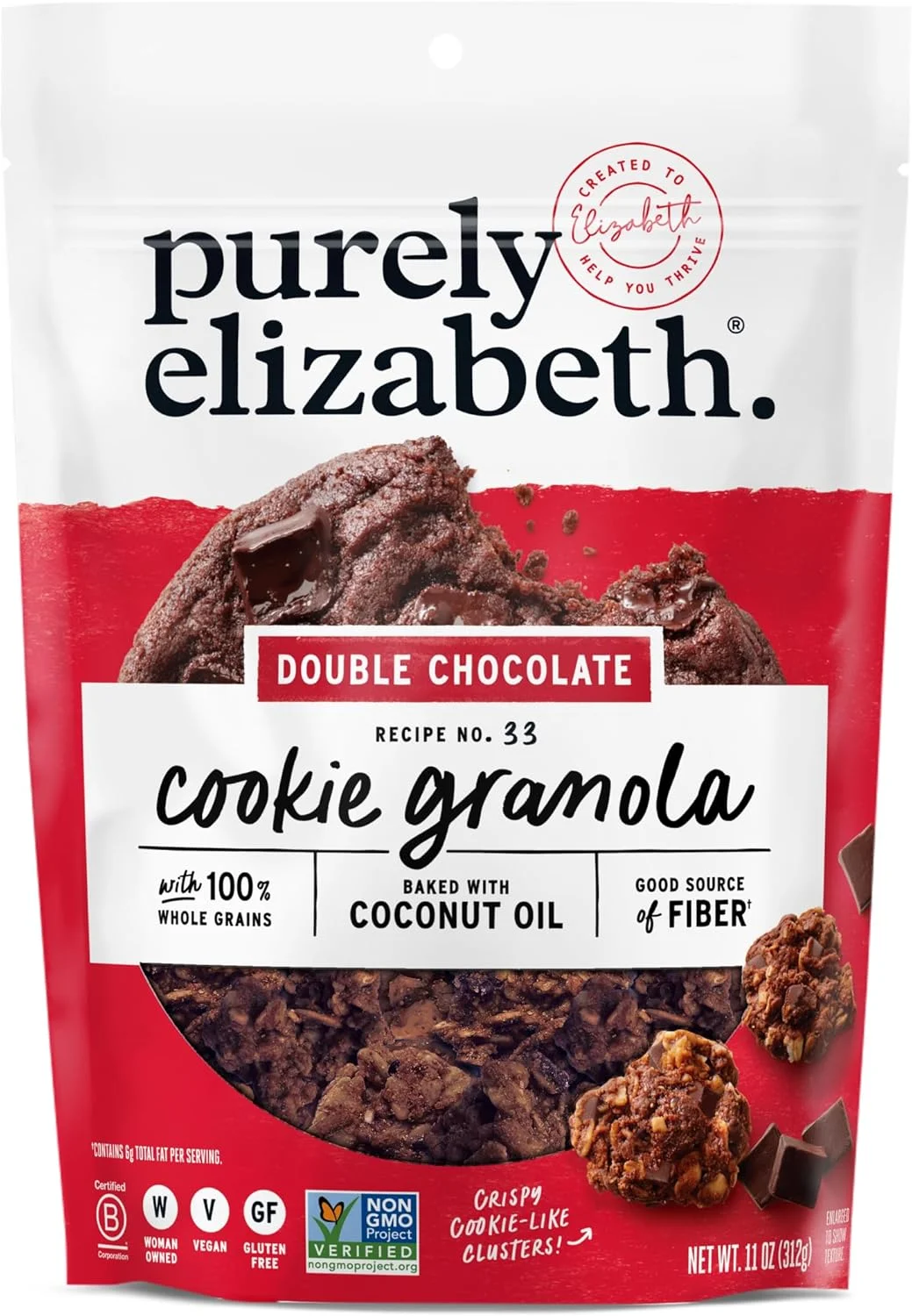 Purely Elizabeth Double Chocolate Cookie Granola Premium Gluten-Free Non-GMO Breakfast Cereal (312 g) 53bs1