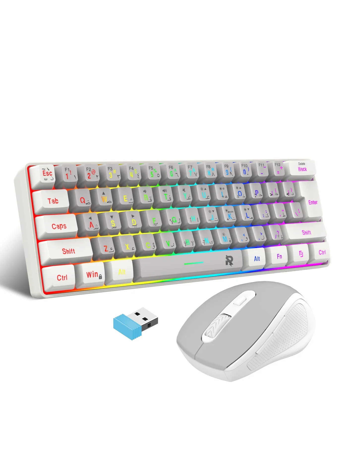 ROCK POW Wireless Gaming Keyboard and Mouse Combo 2.4G Arabic English Layout RGB Backlit Mechanical Feel Compact Set qzxb5