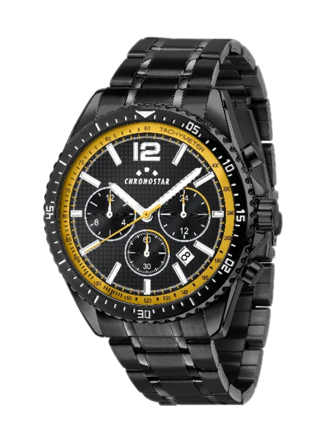 Chronostar Men's Chronograph Watch with Black Stainless Steel Band (43.5mm) 4w0oj
