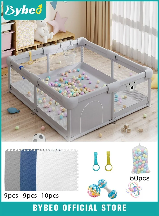 Bybeo Baby Playpen Fence with Playmat and Ocean Balls, Sturdy Indoor & Outdoor Activity Center for Toddlers (150 x 150 cm) dhskp