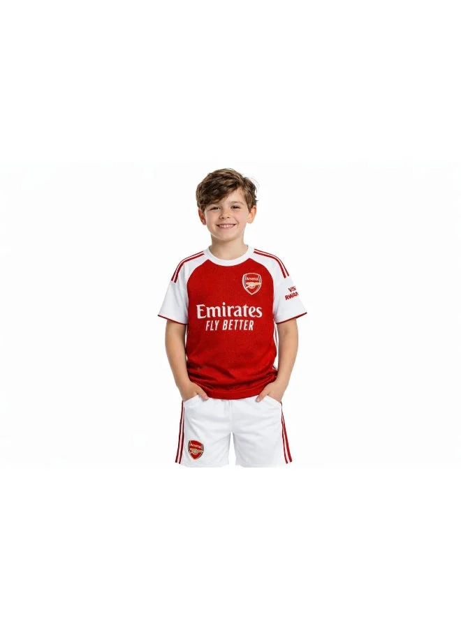 Premium Kids Football Jersey and Shorts Kit (Red and White, Size 140cm) 21i12