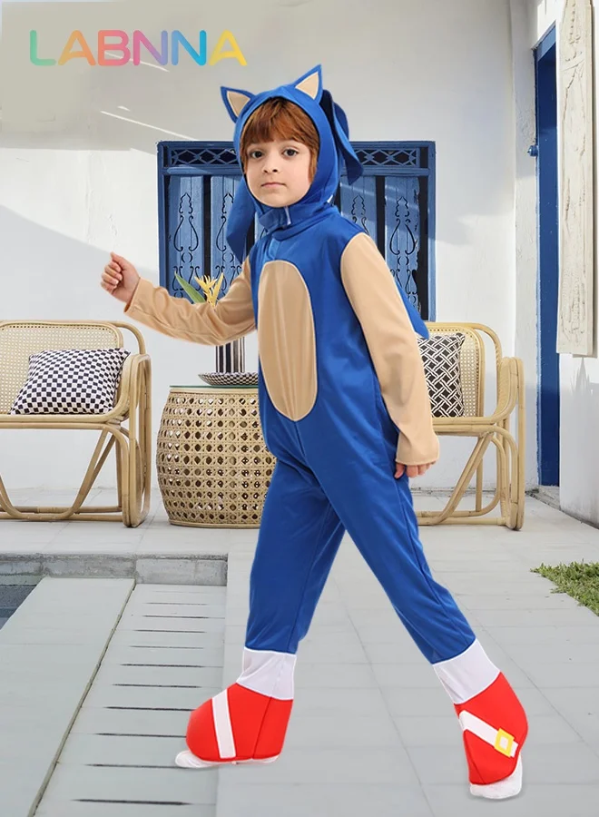 LABNNA Kids Character Jumpsuit Costume Set with Gloves (Blue, 120cm) Premium Polyester Fancy Dress Outfit for Themed Parties jq0hh