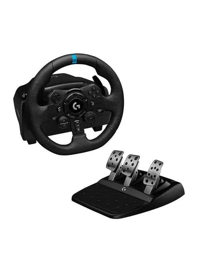 Premium Racing Wheel and Pedals Set with Force Feedback and Genuine Leather Grip (Black, Compatible with PC and Consoles) cv4lg