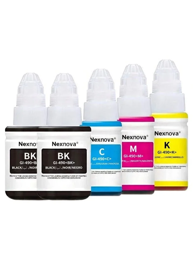 NexNova Premium Ink Refill Set for G-Series Printers (5-Pack, 2 Black, Cyan, Magenta, Yellow) st8lp