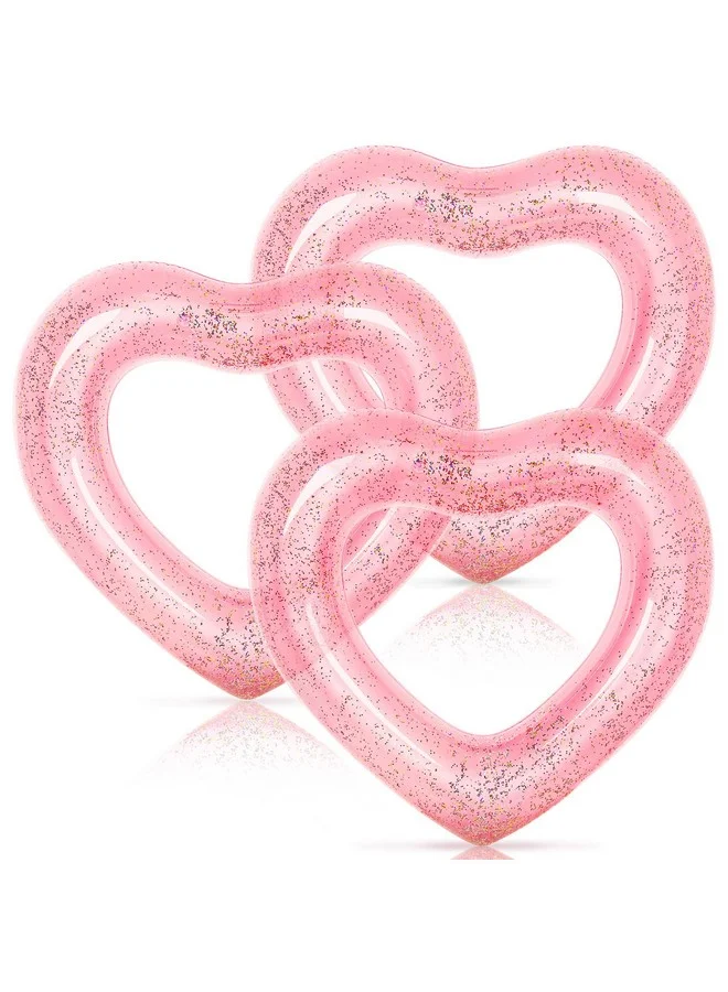 Whaline Inflatable Heart Pool Float with Glitter Rose Gold Swim Ring for Summer Beach Party (3 Pack, 120 x 100 cm) 4ekqp