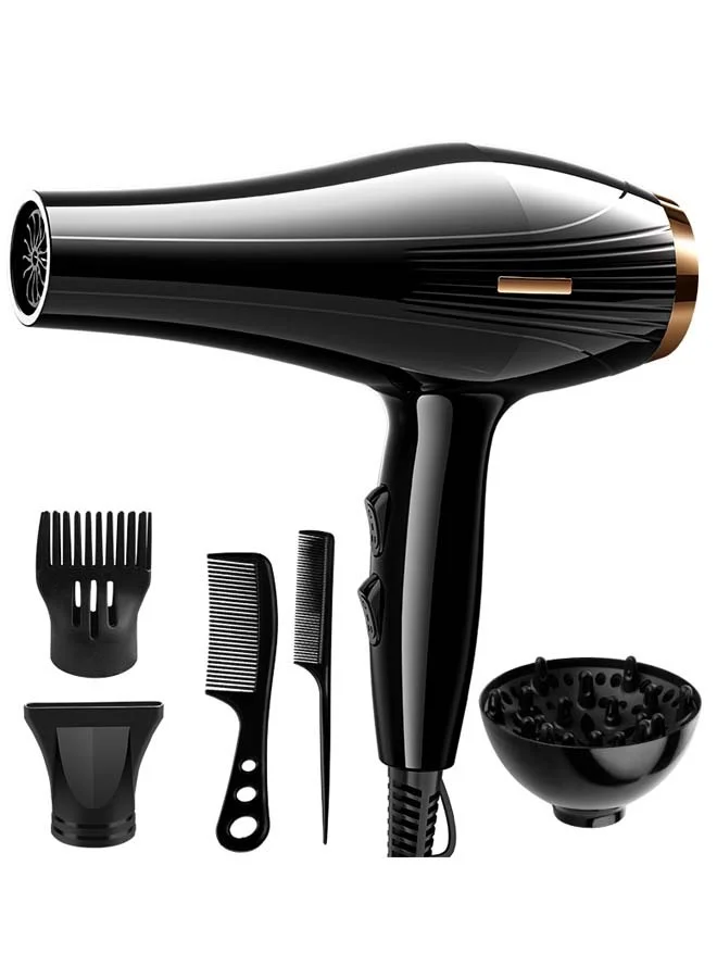Univer Tang 6-in-1 Ionic Hair Dryer Professional Salon Blow Dryer with 2200W AC Motor and Styling Attachments (Black, 2200W) fijgq