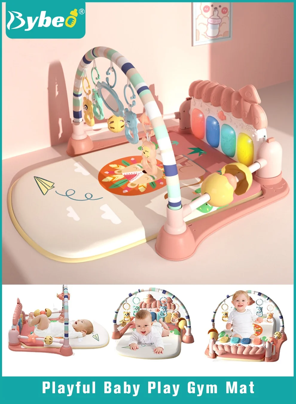 Bybeo Baby Activity Play Gym Mat with Kick and Play Piano Music and Lights (Infant Development Center, 80 cm x 60 cm) bhfzx