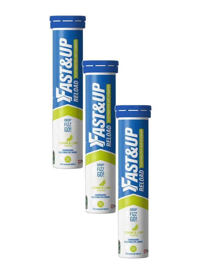 FAST&UP Reload Hydration Electrolyte Supplement Effervescent Tablets Lemon Lime Flavour (60 Tablets) ww18d
