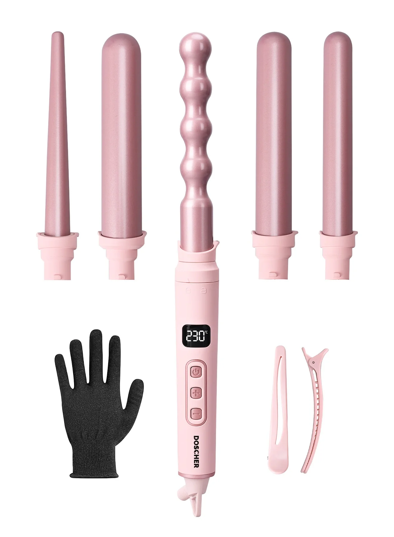 DOSCHER 5-in-1 Professional Hair Curling Iron Set with Interchangeable Ceramic Barrels, Adjustable Temperature Control, Dual Voltage for Travel (1 Set) byr4q