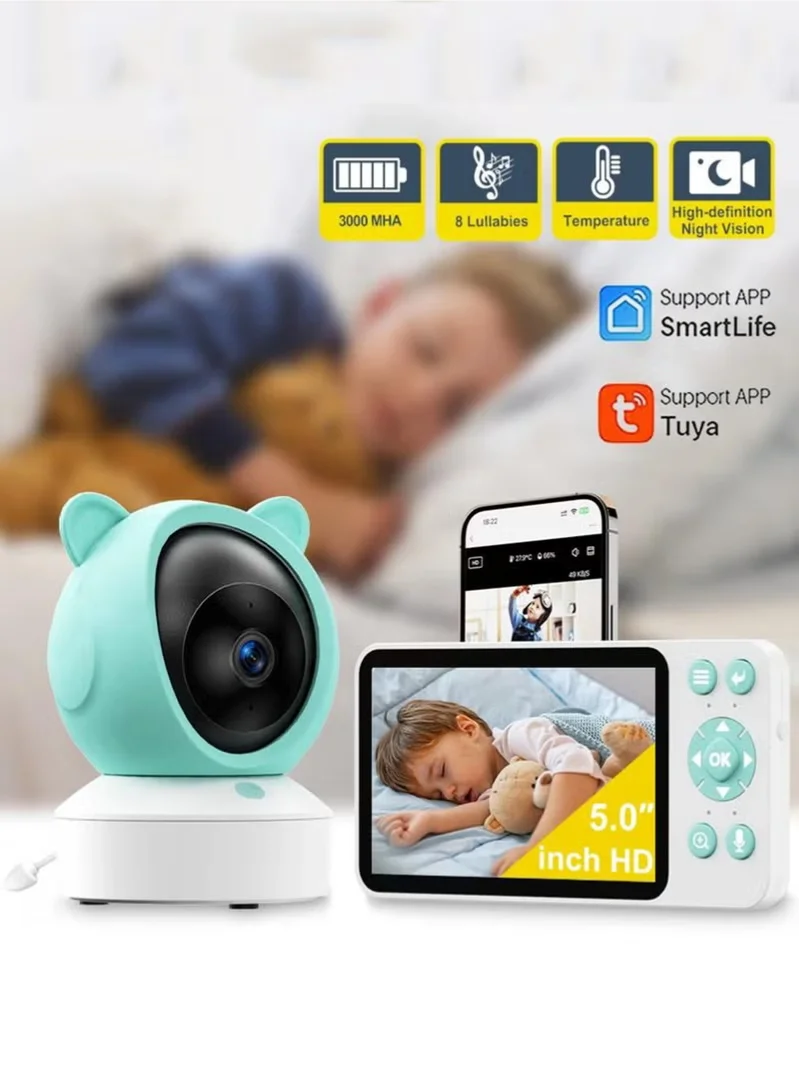 WALALLA Video Baby Monitor 5-inch LCD Wireless Camera with Night Vision Temperature Sensor and App Control (5-inch Display) jcwk1